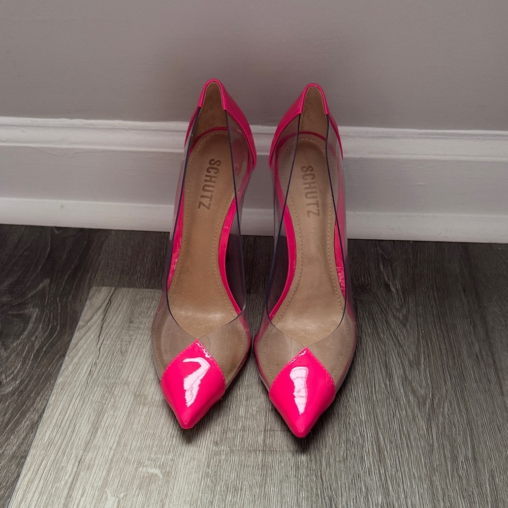 SCHUTZ Women's Vibrant Pink and Clear Heels